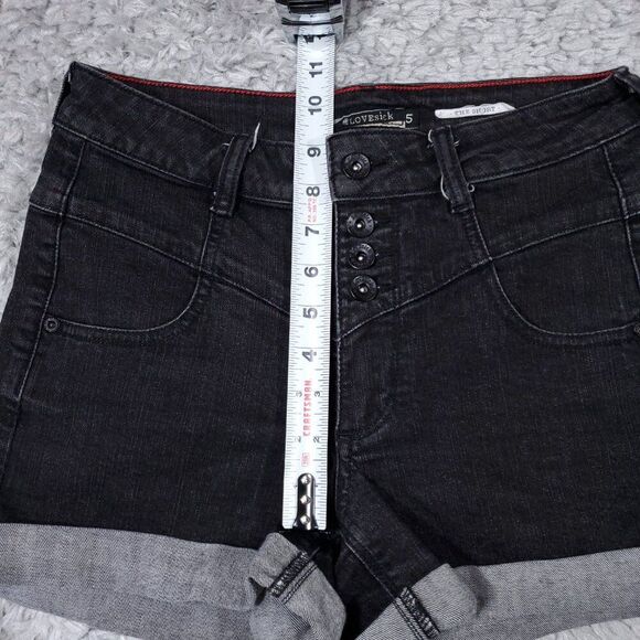 Hot Topic Lovesick Black Rolled Cuffed Jean Shorts Stretch Denim Size 5 - Picture 10 of 12